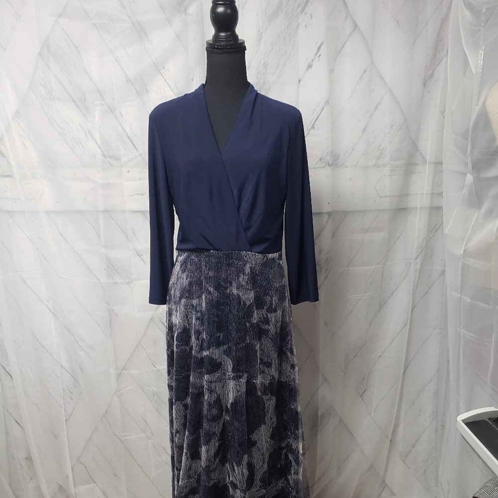 Leslie Fay Navy Sequin Maxi Evening Gown Size 10